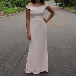 bloomingdales light pink long off the shoulder prom dress